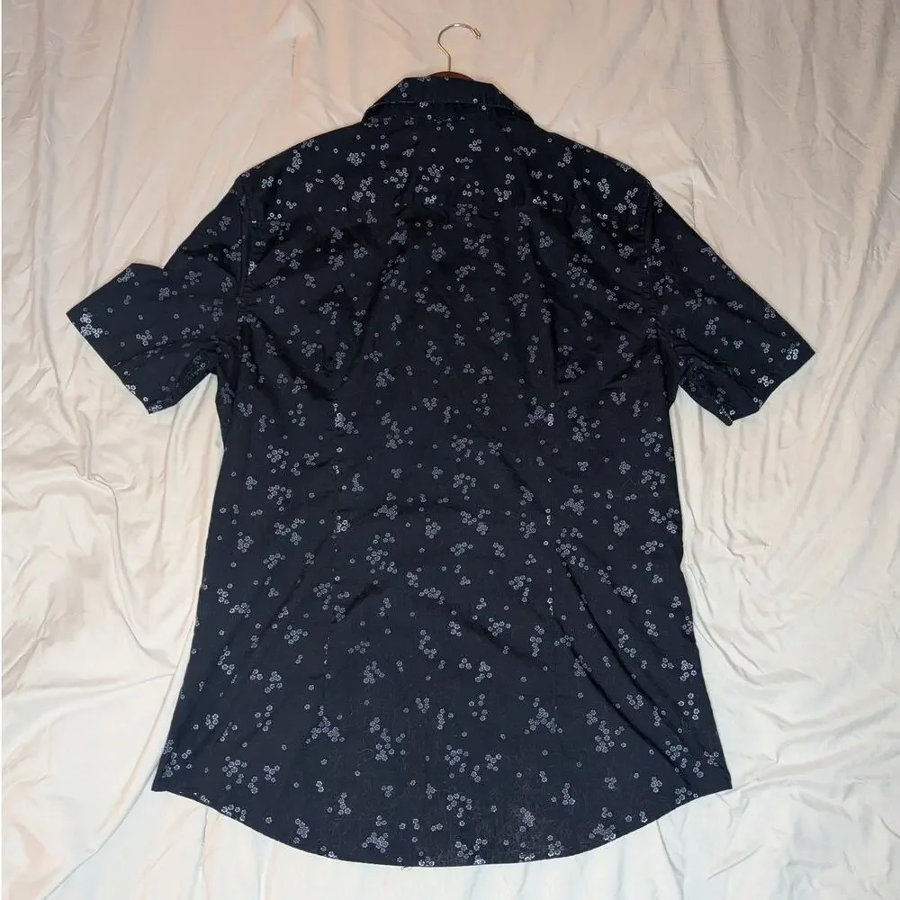 H&M Easy Iron Floral Short Sleeve Button Up Shirt Blue Men's Large